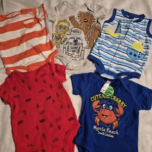 Bundle Of 5 Carter's and Start Wars Baby Onesies Size 3-6 Months